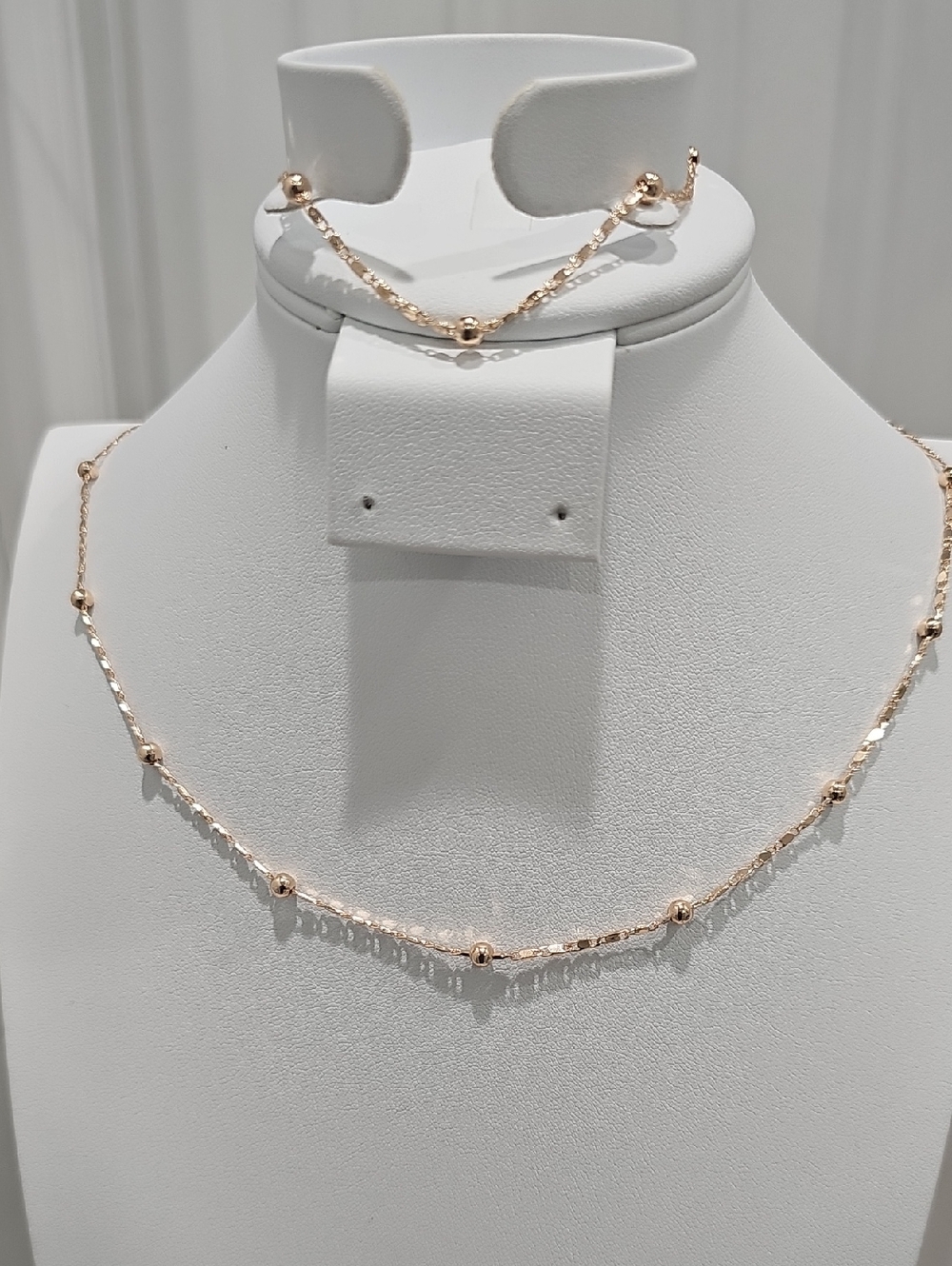 Delicate Rose Gold Beaded Necklace and Bracelet Set